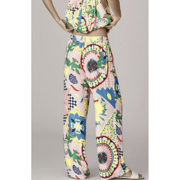 Anthropologie Maeve Straight-Leg Pull-On Silky Printed Relaxed Pants New - Picture 2 of 9